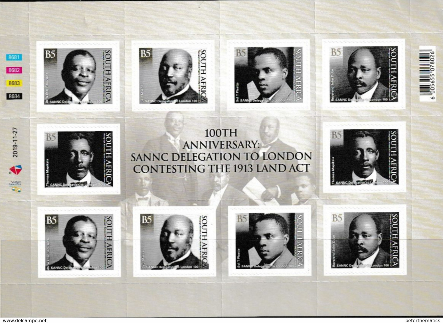 SOUTH AFRICA, 2019, MNH, SANNC DELEGATION TO LONDON CONTESTING THE 1913 LAND ACT, SHEETLET - Other & Unclassified