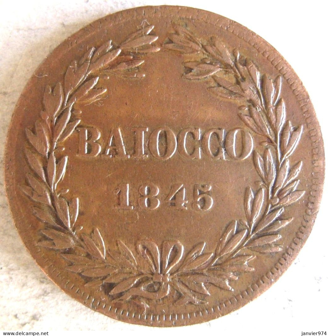 États Pontificaux 1 Baiocco 1845 R An XV , Grégoire XVI , En Cuivre , KM 1320 - Vatican