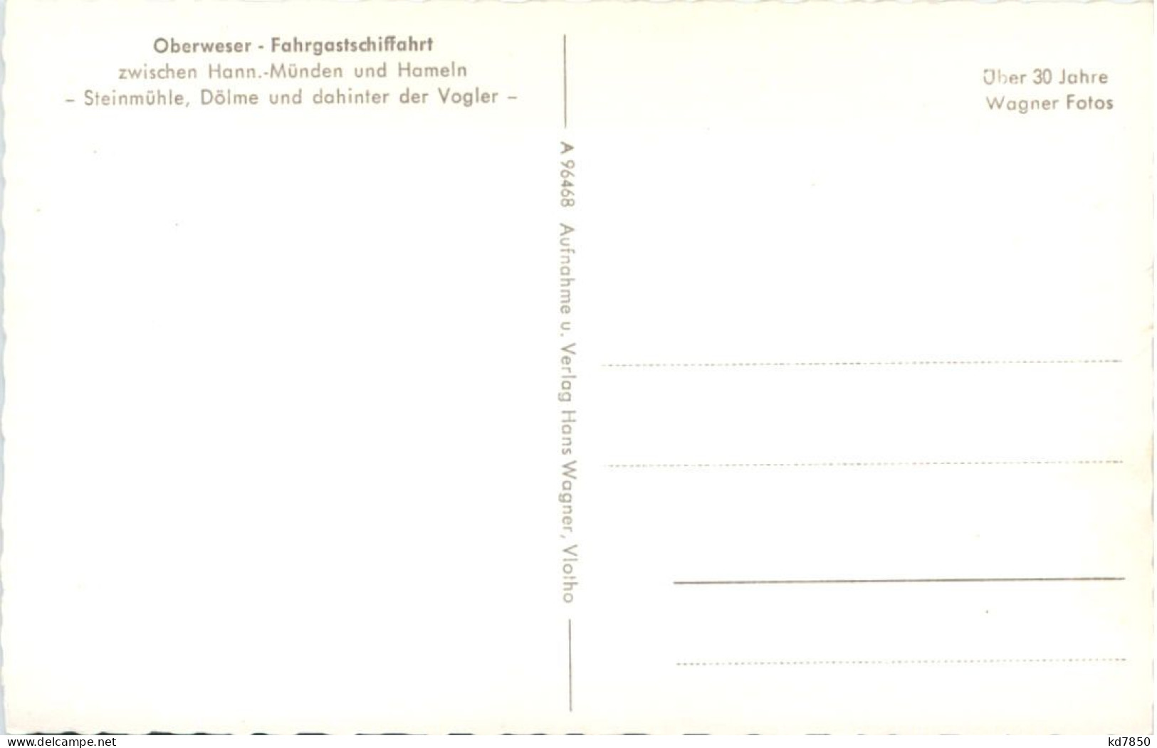 Oberweser-Fahrgastschiffahrt Zw. Hann-Münden Und Hameln - Hannoversch Muenden