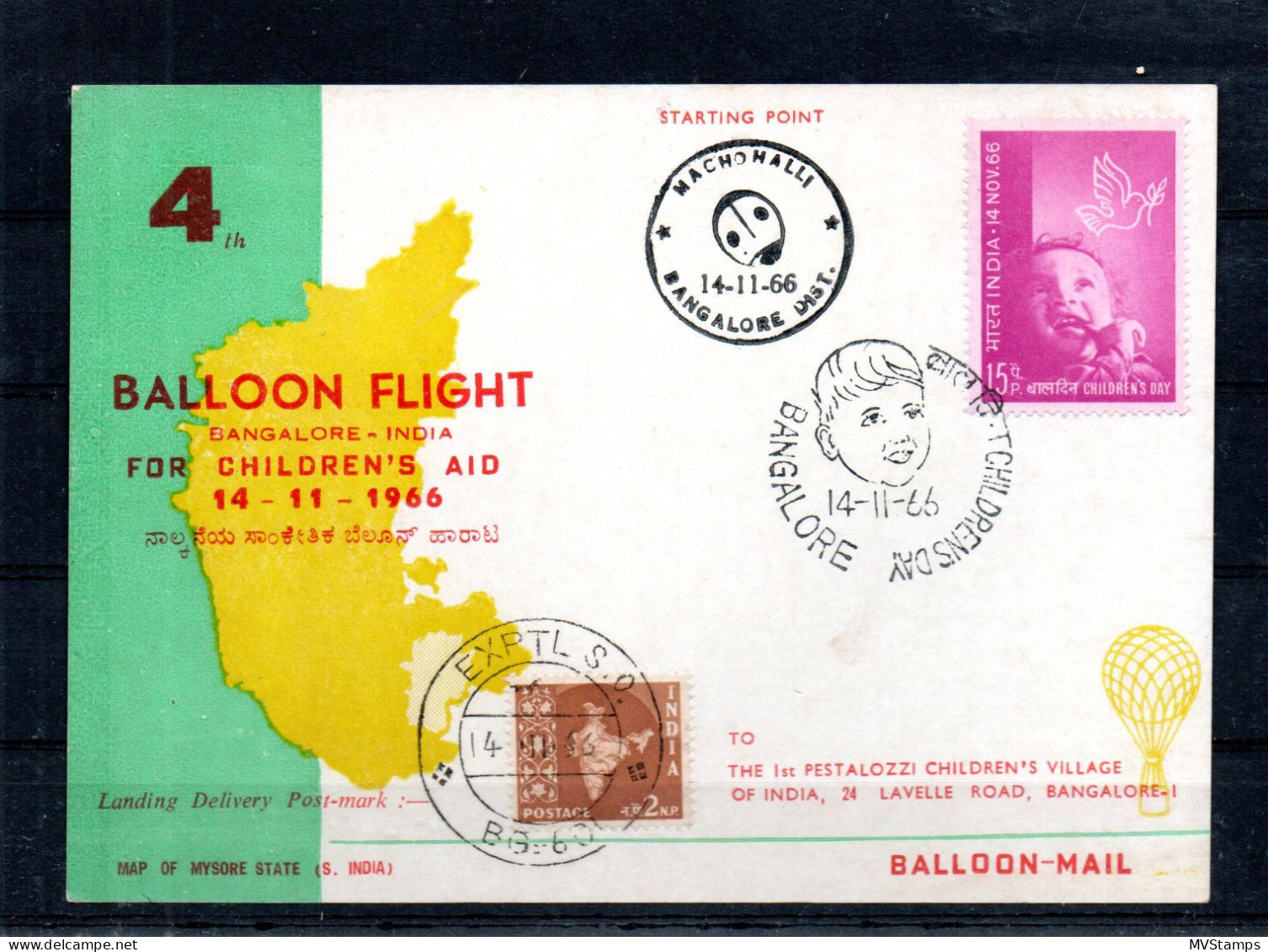 Indien 1966 Balloon Flight Bangalore-India 14-11-1966 - Covers & Documents