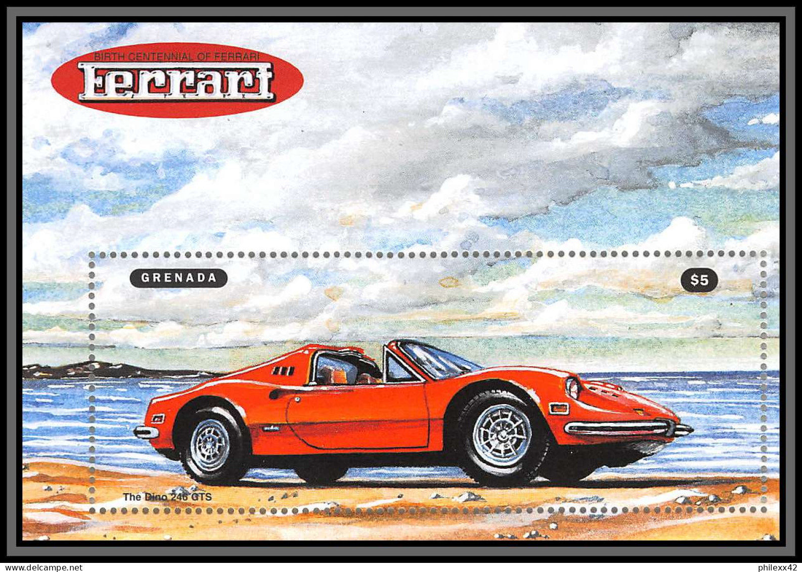 81511 Grenada N° Bloc Ferrari Dino 246 GT/GTS TB Neuf ** MNH Voiture Voitures Car Cars Autos - Grenade (1974-...)