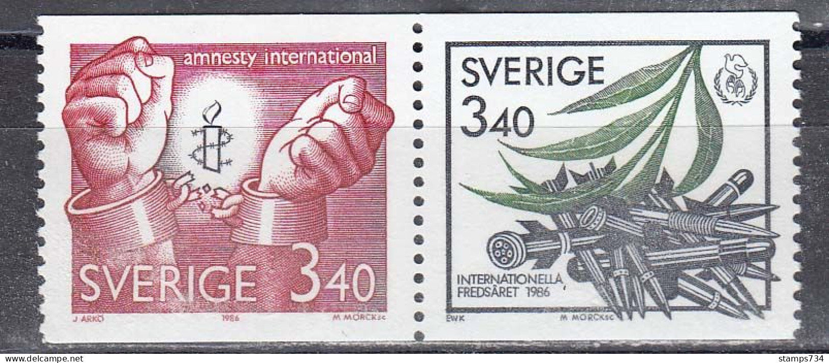 Schweden 1986 - Jahr Des Friedens, 25 Jahre Amnesty International, Mi-Nr. 1407/08, MNH** - Neufs