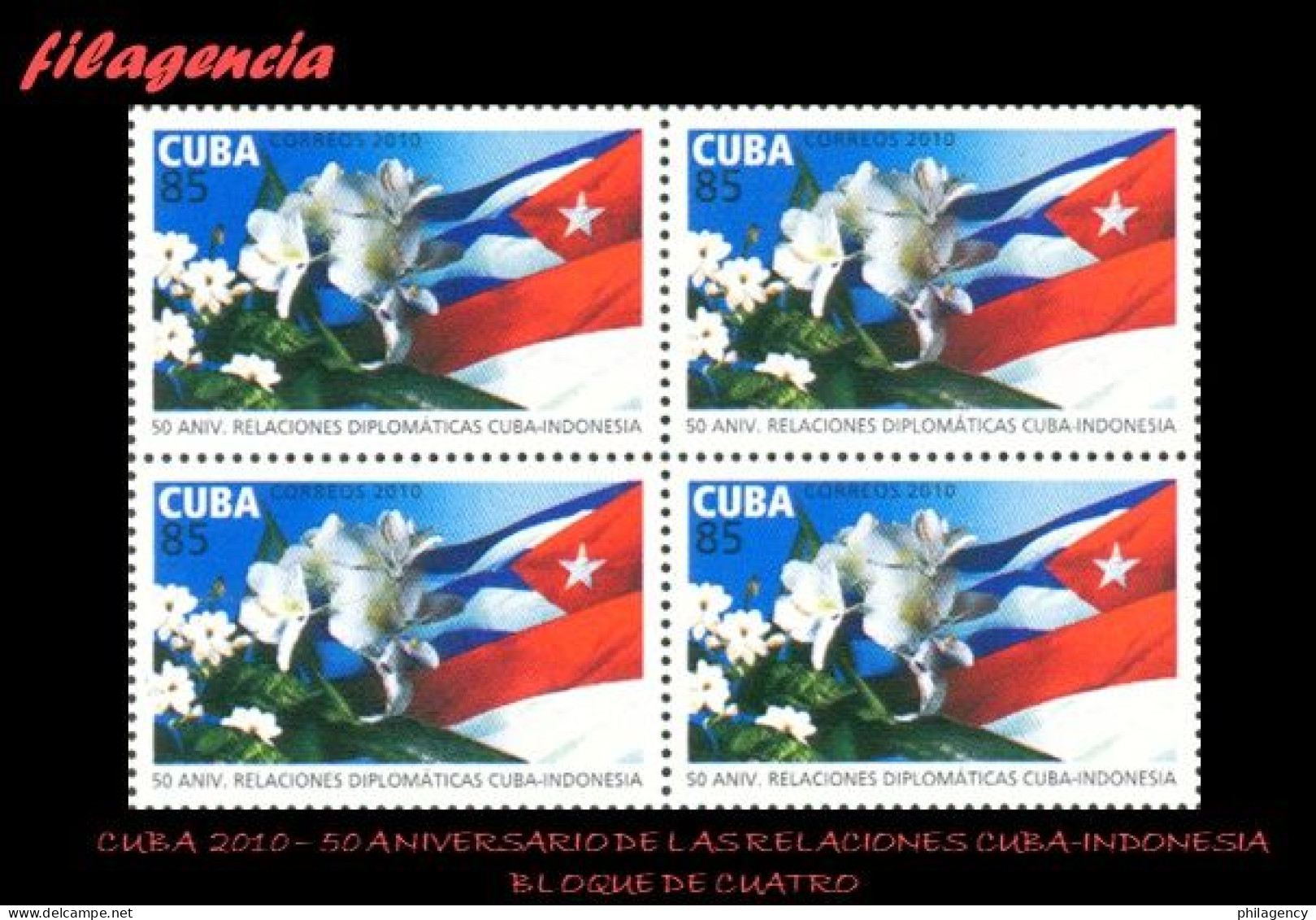 CUBA. BLOQUES DE CUATRO. 2010-04 50 ANIVERSARIO DE LAS RELACIONES DIPLOMÁTICAS CUBA-INDONESIA - Ungebraucht