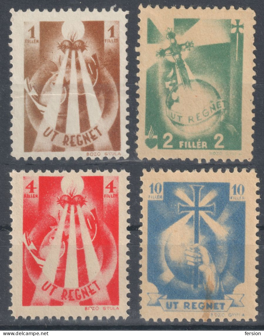 UT REGNET - To Reign - Jesuit Charity Stamp / Label Cinderella - Hungary 1936 -  Globe Earth Heart Crown Cross - Christianisme