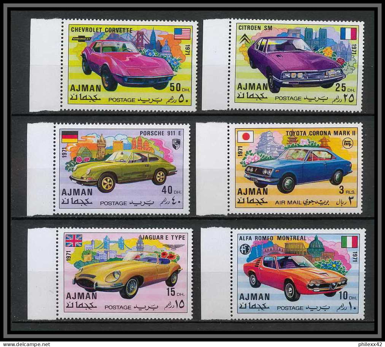 Ajman - 2500a/ N° 1169/1174 A Voiture (Cars) Sports Cars ** MNH Citroen - Porsche - Toyota - Jaguar - Alfa - Adschman