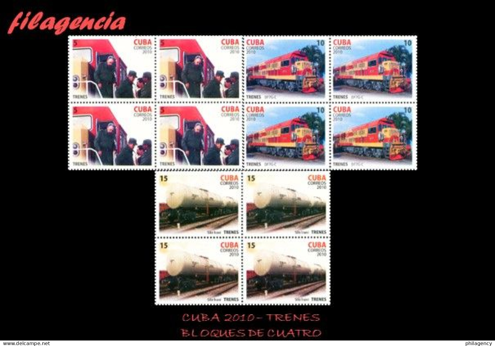 CUBA. BLOQUES DE CUATRO. 2010-06 TRENES ACTUALES EN CUBA - Unused Stamps