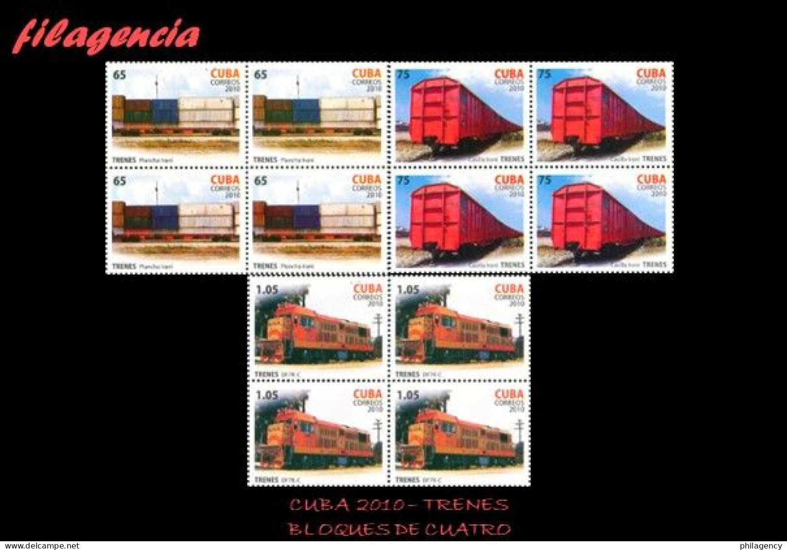 CUBA. BLOQUES DE CUATRO. 2010-06 TRENES ACTUALES EN CUBA - Unused Stamps