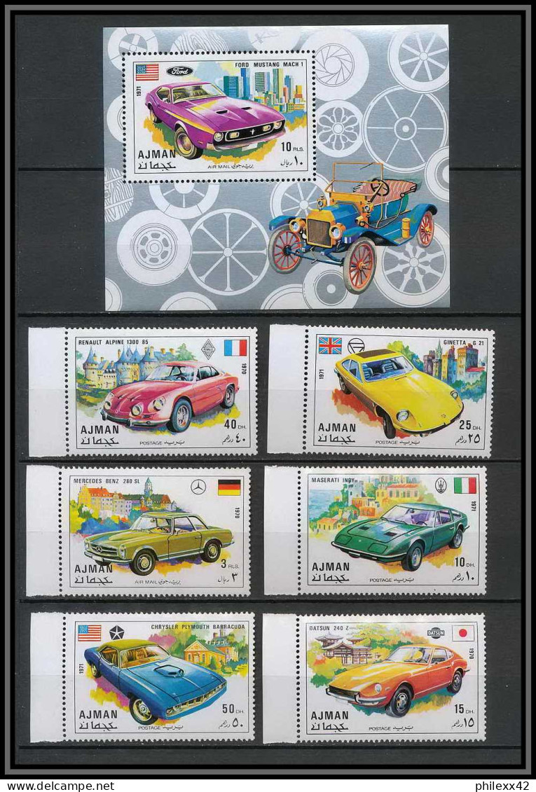 Ajman - 2503/ N° 956/961 A + Bloc 291 A Voiture (Cars) Sport Cars ** MNH Mercedes - Honda - Datsun - Maserati - Adschman