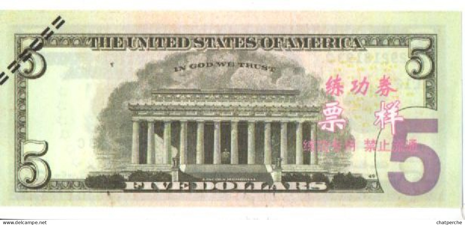 POUR COLLECTIONNEUR FAUX-BILLET FAKE TICKET 5 FIVE DOLLARS ABRAHAM LINCOLN USA THE UNITED STATES OF AMERICA - Fouten