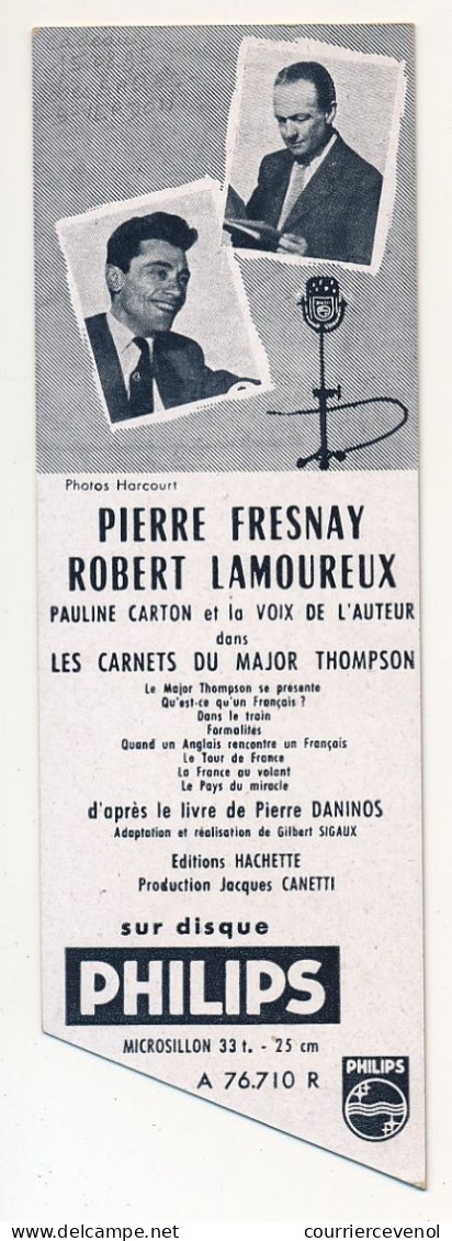 Marque-pages Publicitaire - Disques PHILIPS - Pierre Fresnay, Robert Lamoureux Dans Les Carnets Du Major Thompson - Bookmarks