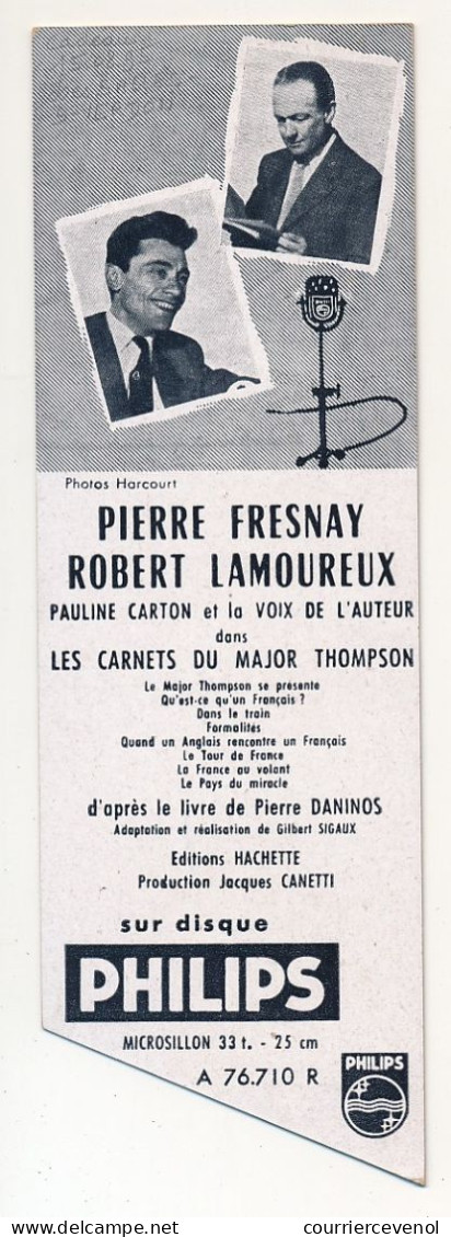 Marque-pages Publicitaire - Disques PHILIPS - Pierre Fresnay, Robert Lamoureux Dans Les Carnets Du Major Thompson - Bladwijzers