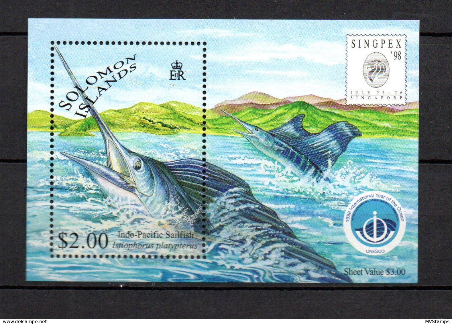 Solomon Islands 1998 Sheet Fish/Swordfish/Singpex Stamps (Michel Block 54) MNH - Salomon (Iles 1978-...)