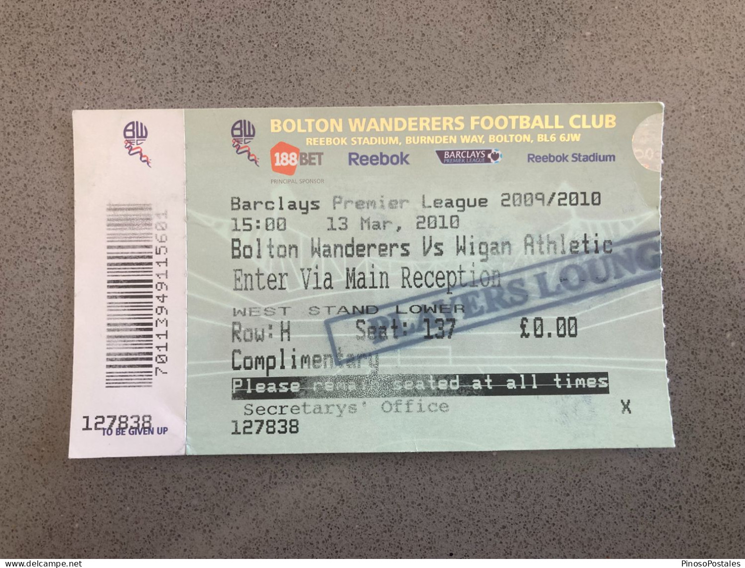 Bolton Wanderers V Wigan Athletic 2009-10 Match Ticket - Eintrittskarten