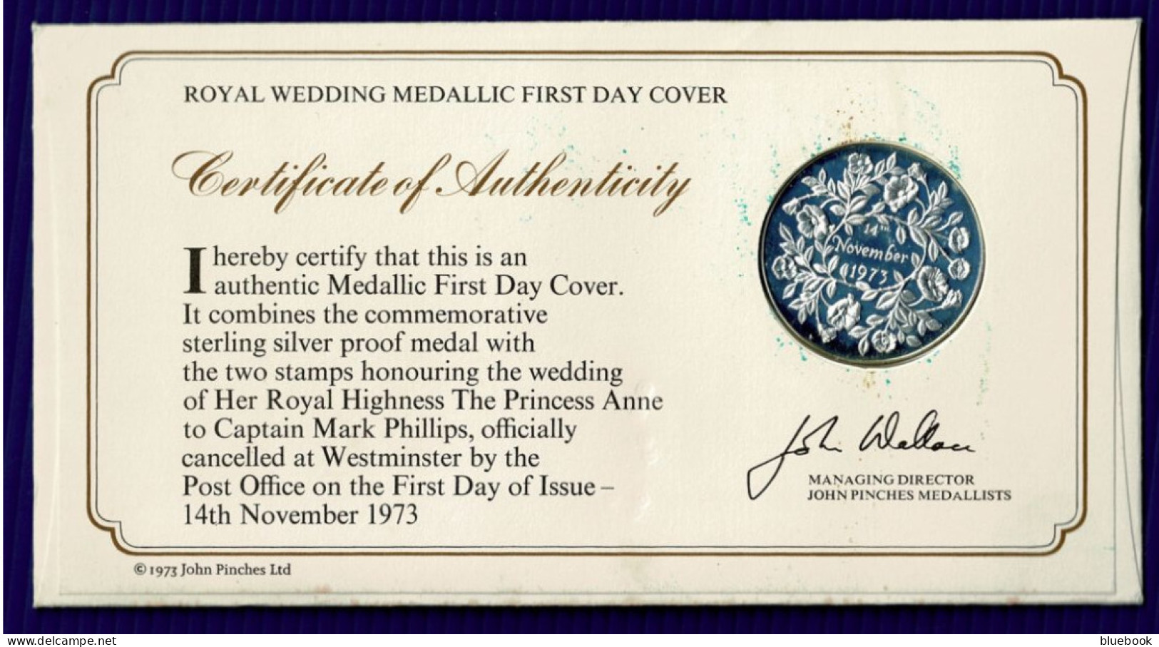 Ref 1640 - GB 1973 Royal Wedding Medal Cover - Royalty - 1971-1980 Decimal Issues