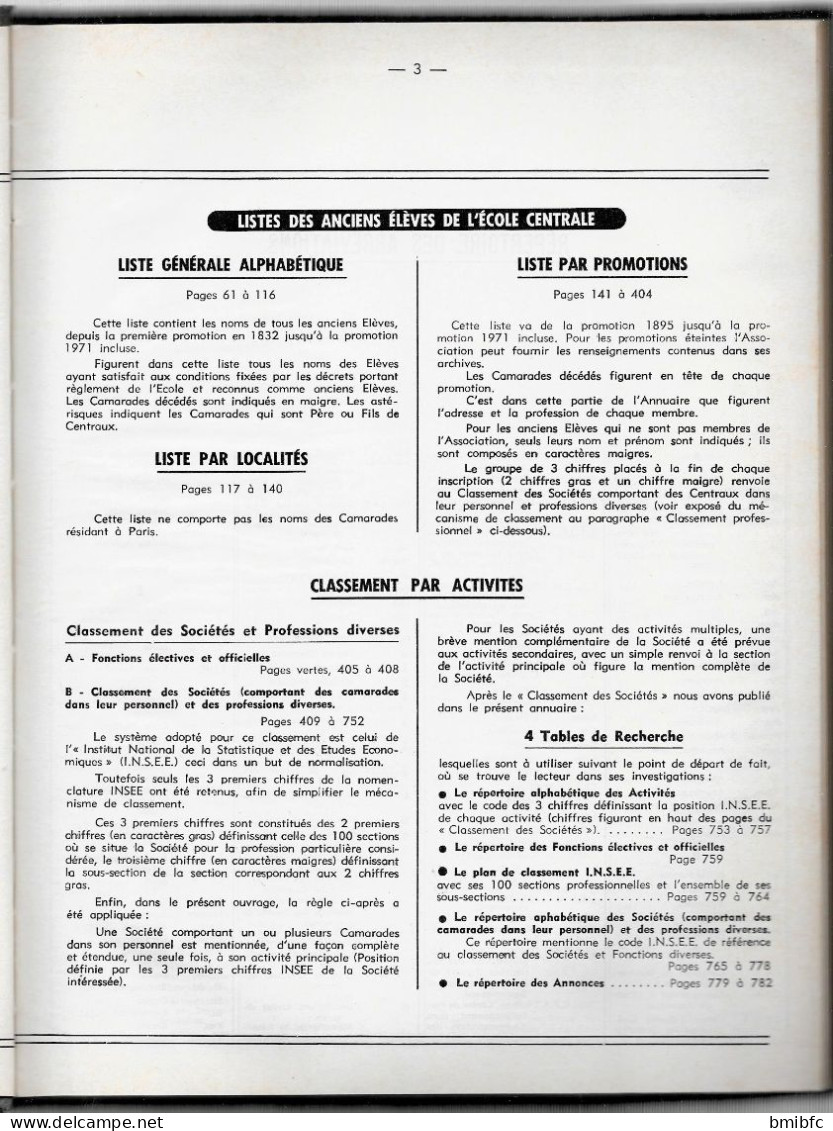 Association Amicale Des Anciens Élèves De  L'ÉCOLE CENTRALE DES ARTS ET MANUFACTURES Annuaire 1972 - Elenchi Telefonici