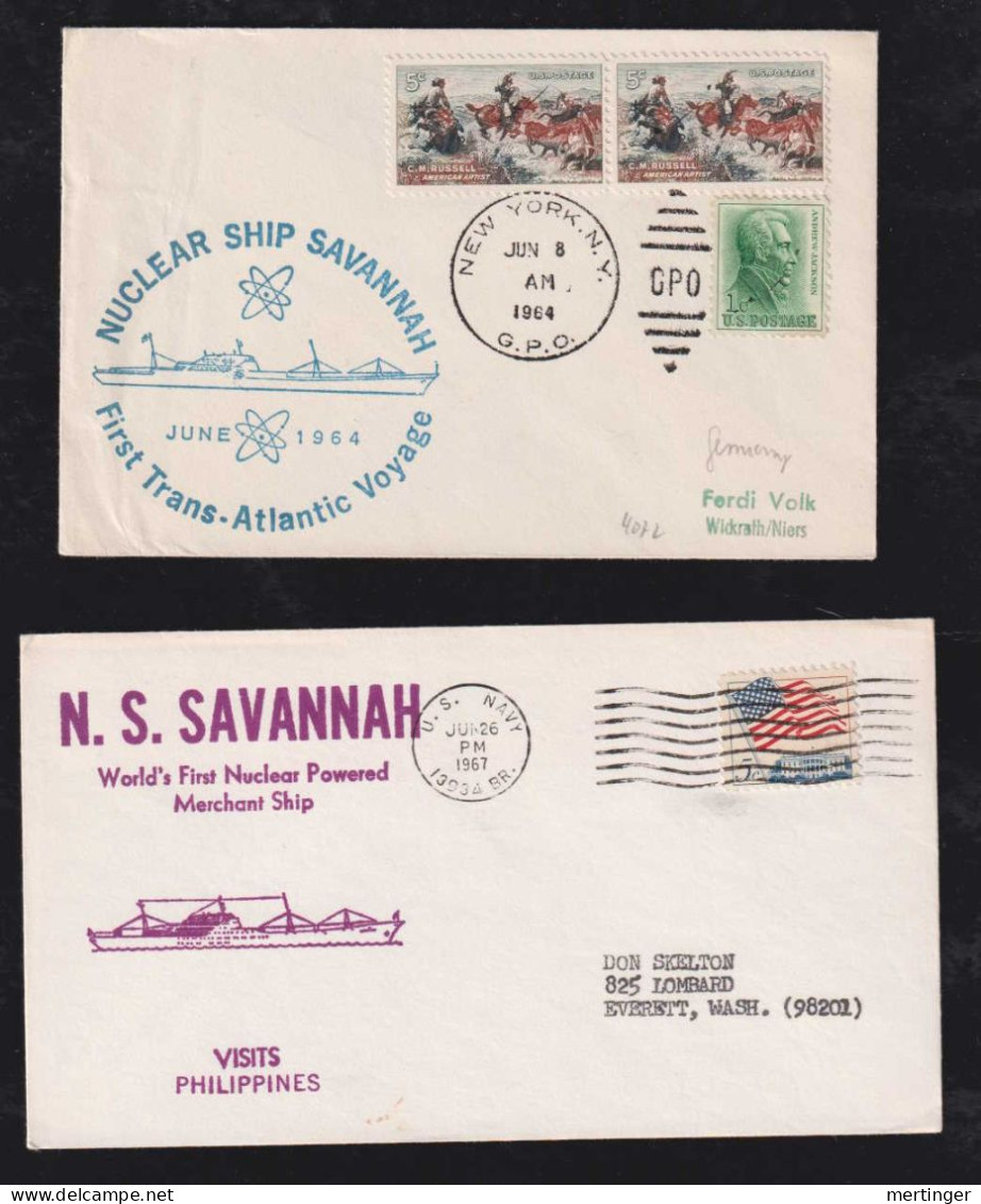 USA 1964 + 67 Ship Mail N.S. Savannha Nuclear Ship 2 Covers Travel Germany + Philippines - Storia Postale