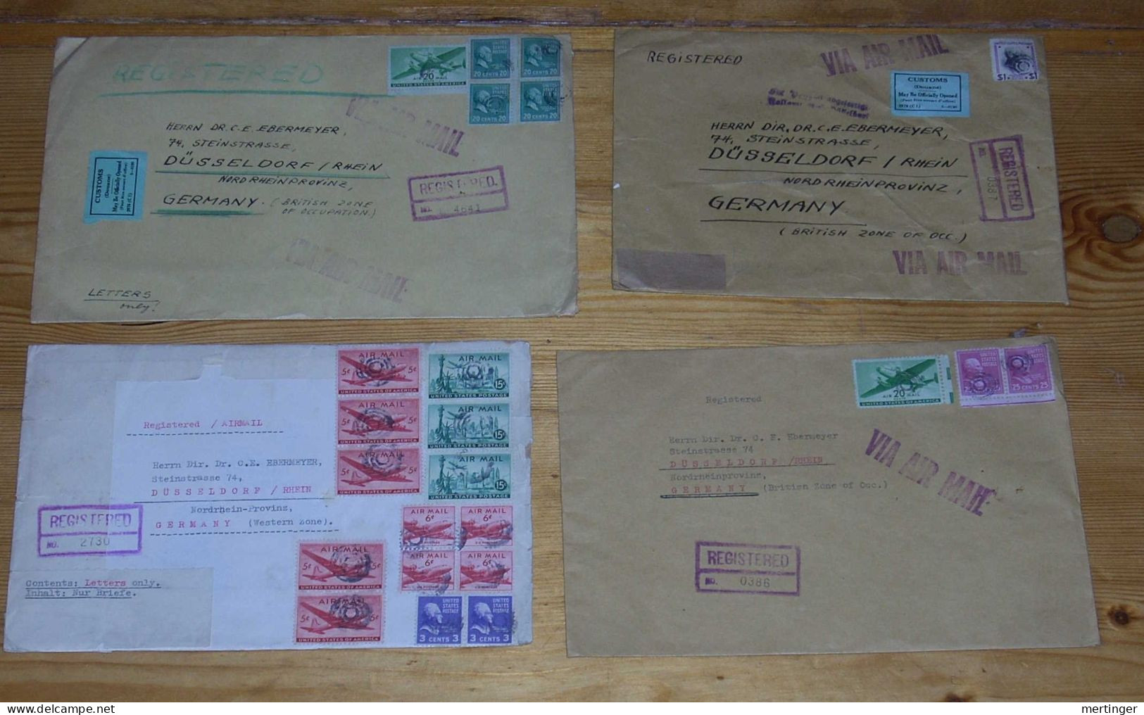 USA 1950-51 4 Registered Big Size Airmail Cover DÜSSELDORF Germany - Covers & Documents