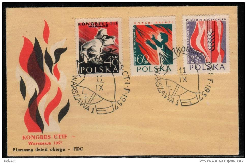 POLAND FDC 1957 INTERNATIONAL FIRE FIGHTING CONGRESS Fireman Child Flames - FDC