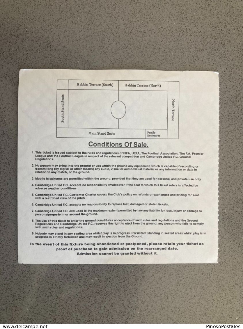 Cambridge United V Southend United 2004-05 Match Ticket - Eintrittskarten