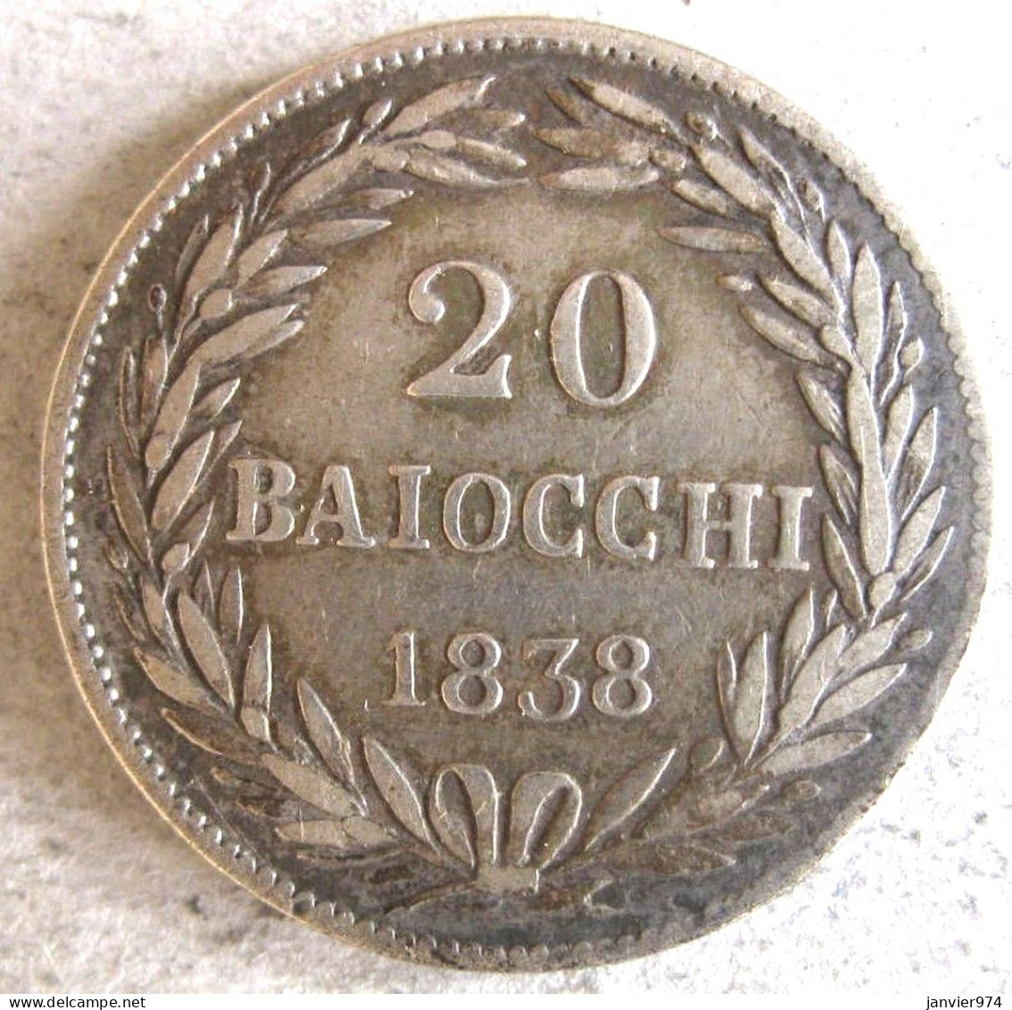États Pontificaux , 20 Baiocchi 1838 B Bologne An VIII, Grégoire XVI, En Argent , Rare - Vaticano
