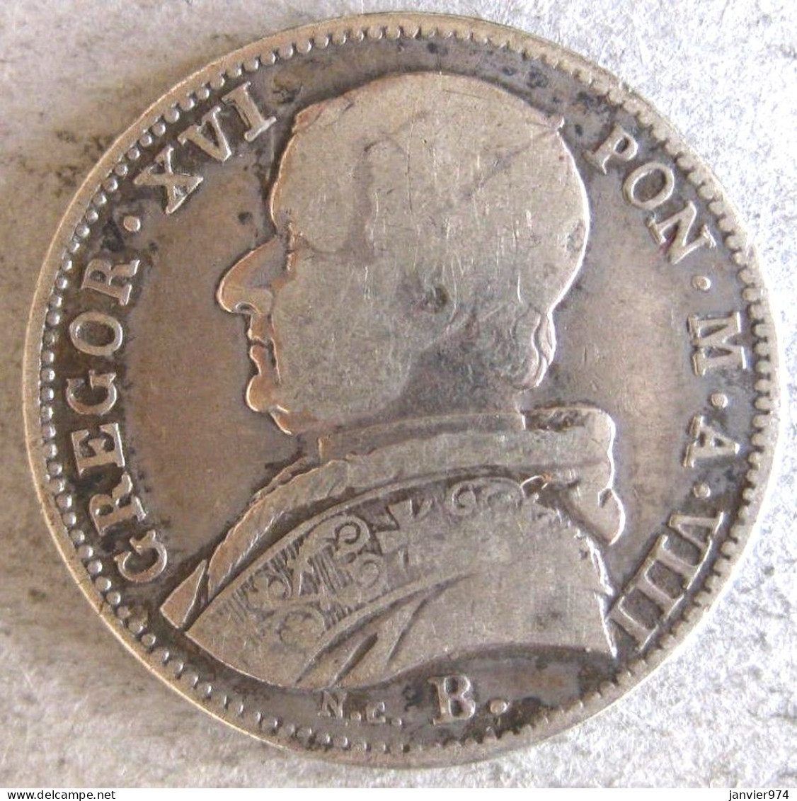 États Pontificaux , 20 Baiocchi 1838 B Bologne An VIII, Grégoire XVI, En Argent , Rare - Vaticaanstad