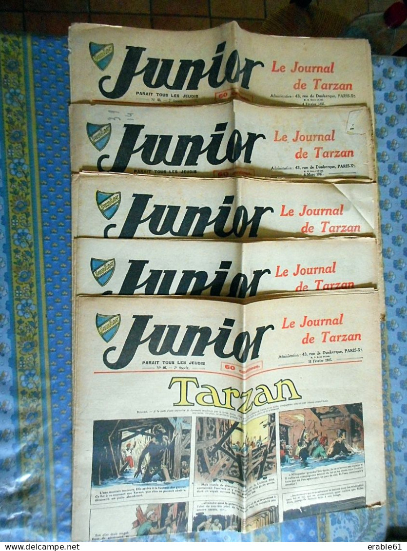Lot De 5 REVUE JUNIOR LE JOURNAL DE TARZAN Année 1937 N° 45 - 46 - 47 - 48 - 49 - - Tarzan