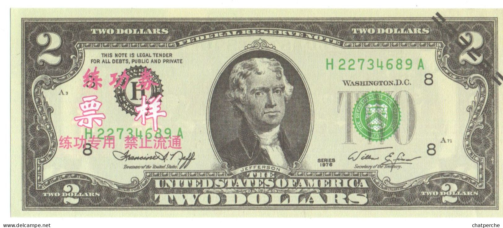 POUR COLLECTIONNEUR FAUX-BILLET FAKE 2 TWO DOLLARS THOMAS JEFFERSON USA THE UNITED STATES OF AMERICA - Errors