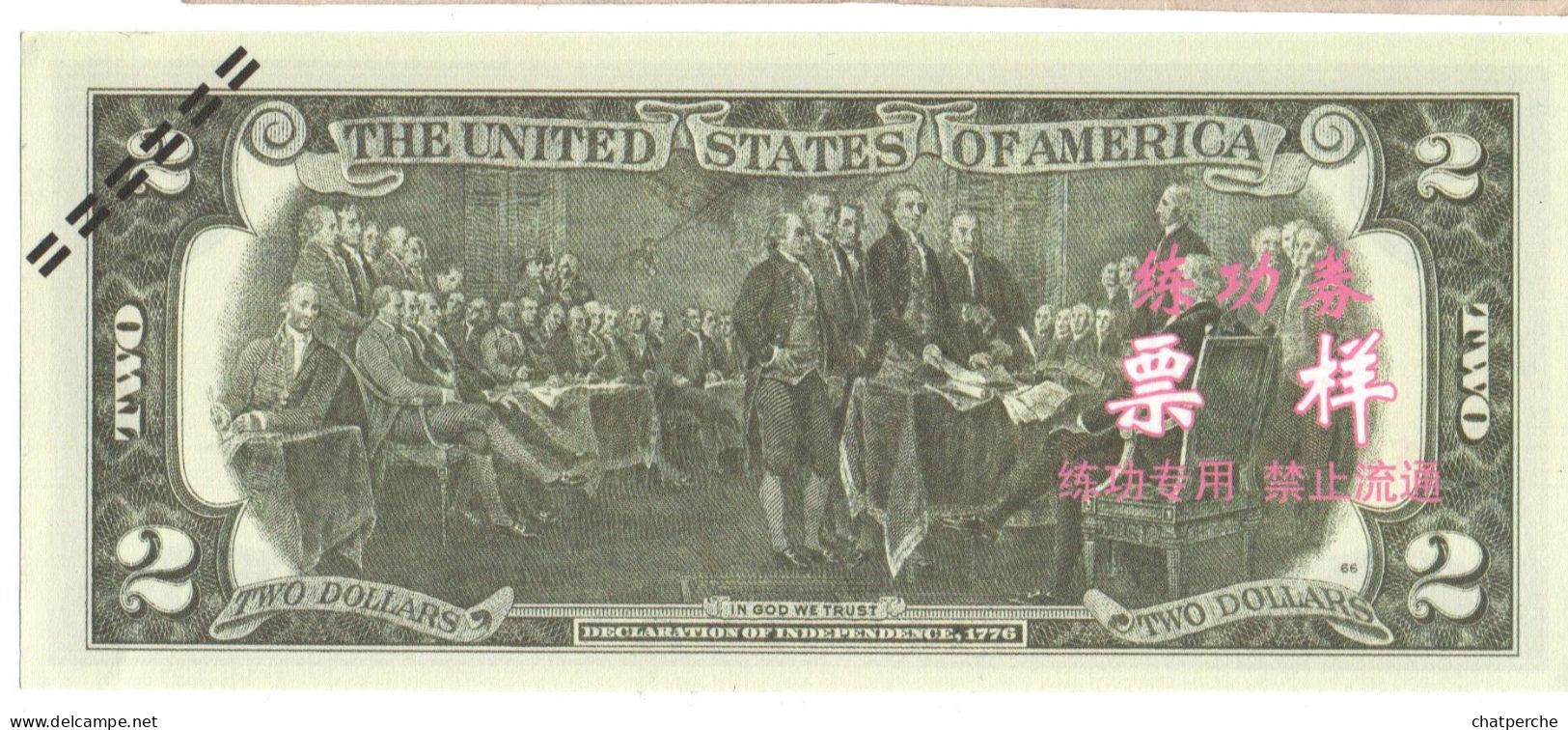 POUR COLLECTIONNEUR FAUX-BILLET FAKE 2 TWO DOLLARS THOMAS JEFFERSON USA THE UNITED STATES OF AMERICA - Errores