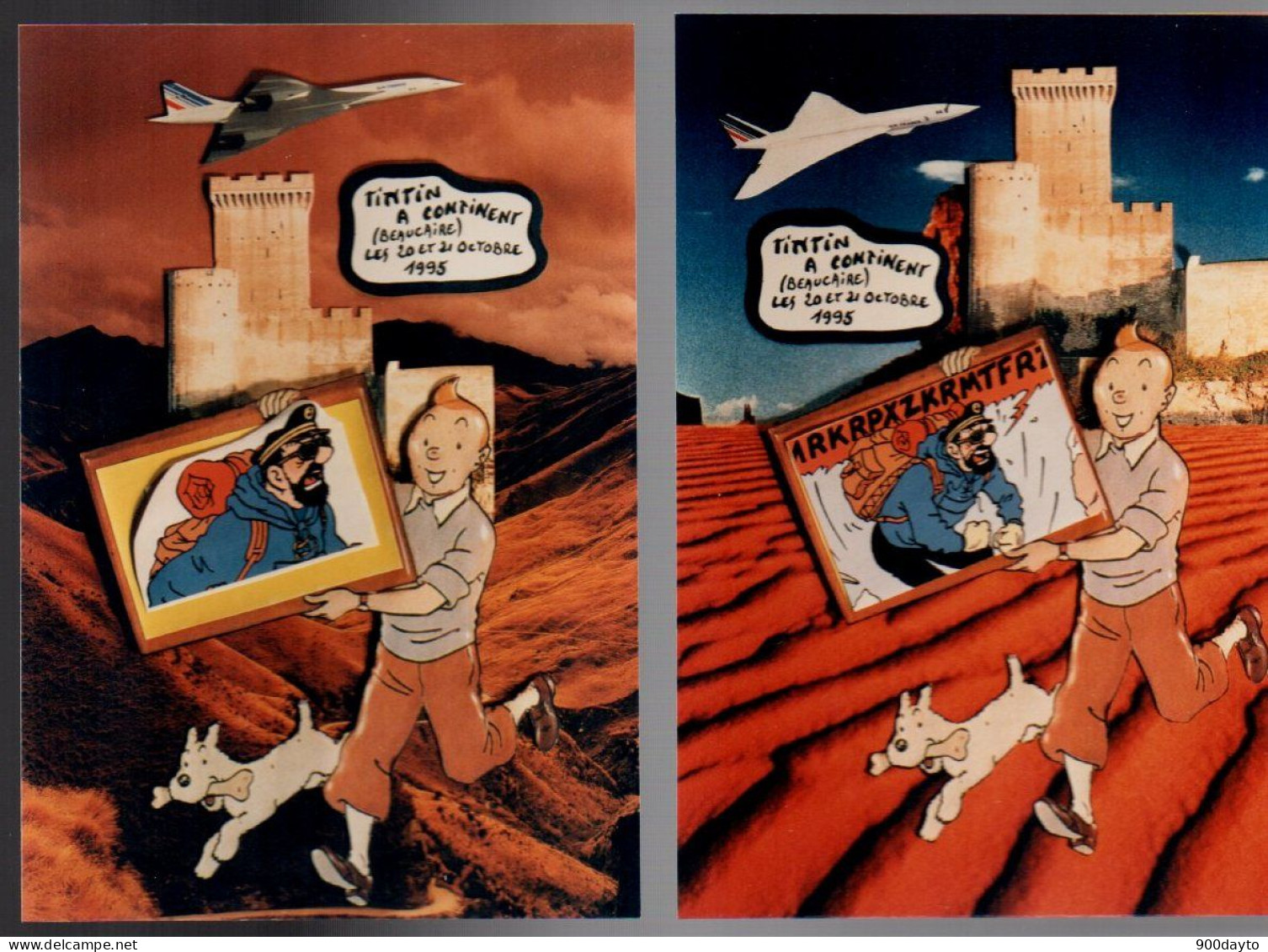 Lot De 2 CP TINTIN. (Illustration Jihel / Jacques Lardie). Tintin à Continent (Beaucaire). (Tirage Limité 100 Ex). - Comics