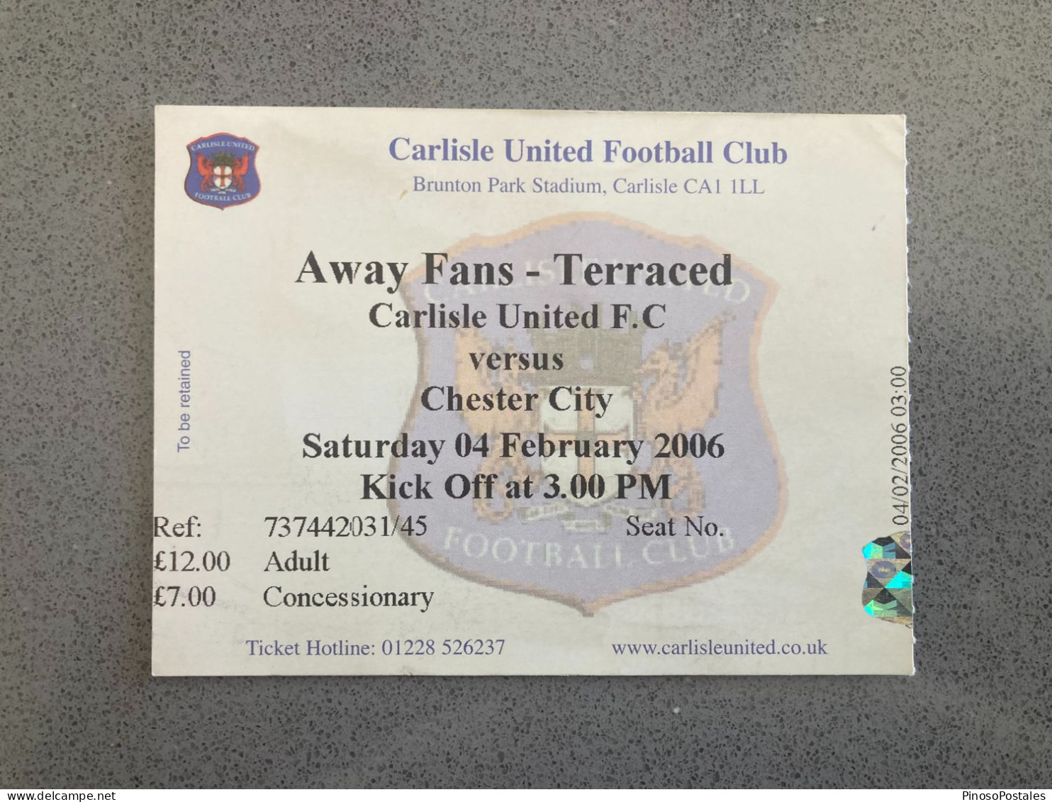 Carlisle United V Chester City 2005-06 Match Ticket - Eintrittskarten