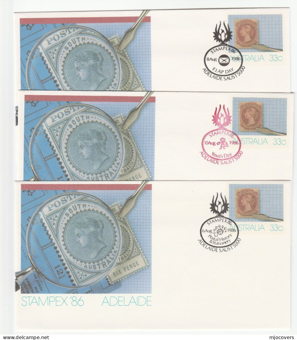 6 Diff AUSTRALIA STAMPEX Covers DIFFERENT DAYS Of PHILATELIC EXHIBITION Cover 1986 Postal Stationery Stamp On Stamps - Covers & Documents