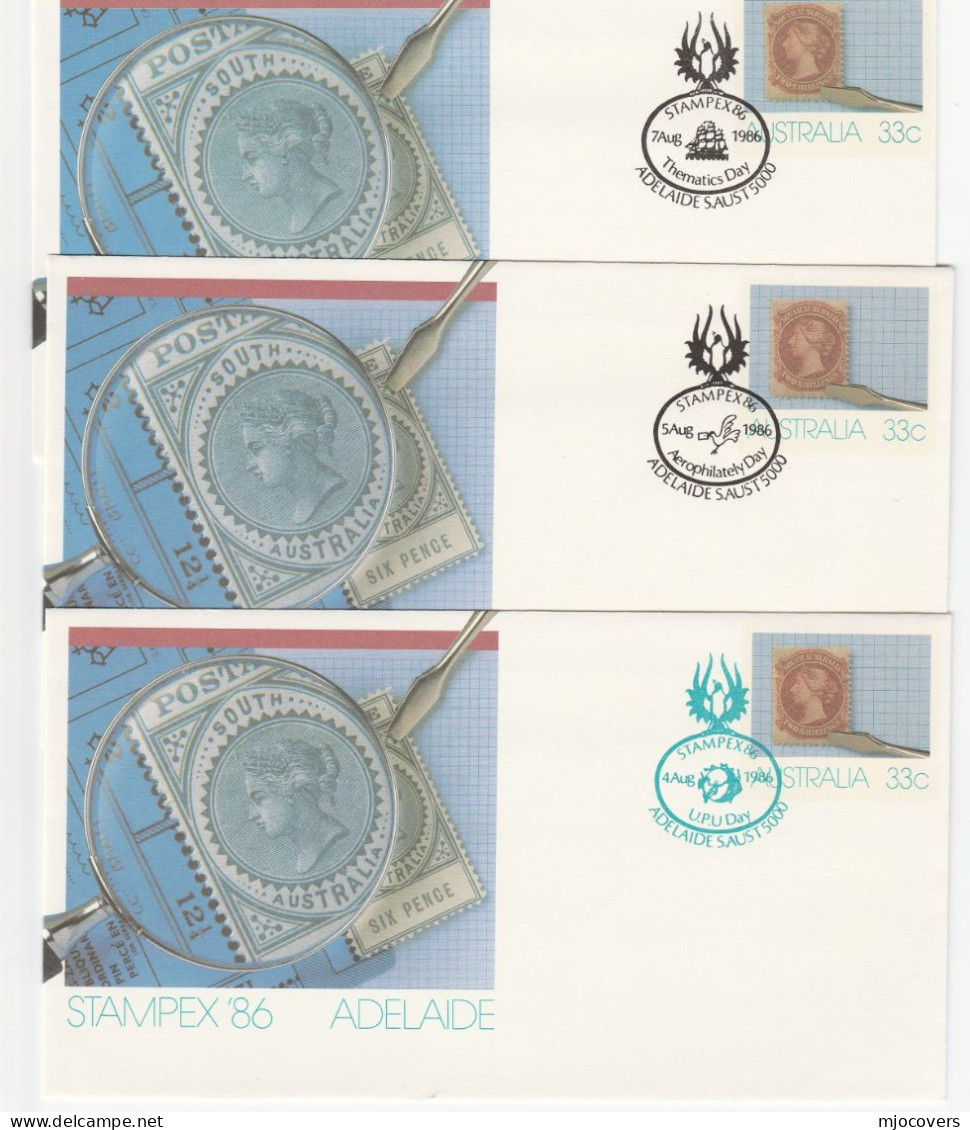 6 Diff AUSTRALIA STAMPEX Covers DIFFERENT DAYS Of PHILATELIC EXHIBITION Cover 1986 Postal Stationery Stamp On Stamps - Brieven En Documenten