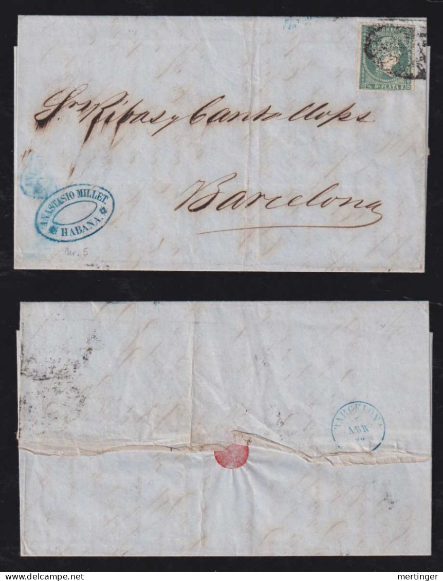 Kuba Cuba 1858 Entire Cover HABANA X BARCELONA Spain - Prephilately