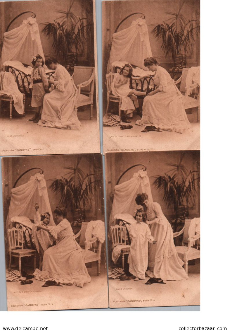 Children Girl Going To Bed Mother Helps Complete Set Of 10 Sequence Postcards Ca 1900 - Collections, Lots & Séries