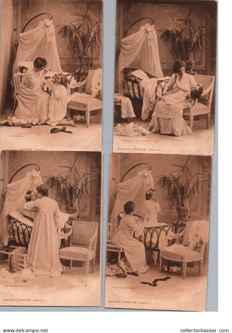 Children Girl Going To Bed Mother Helps Complete Set Of 10 Sequence Postcards Ca 1900 - Collections, Lots & Séries