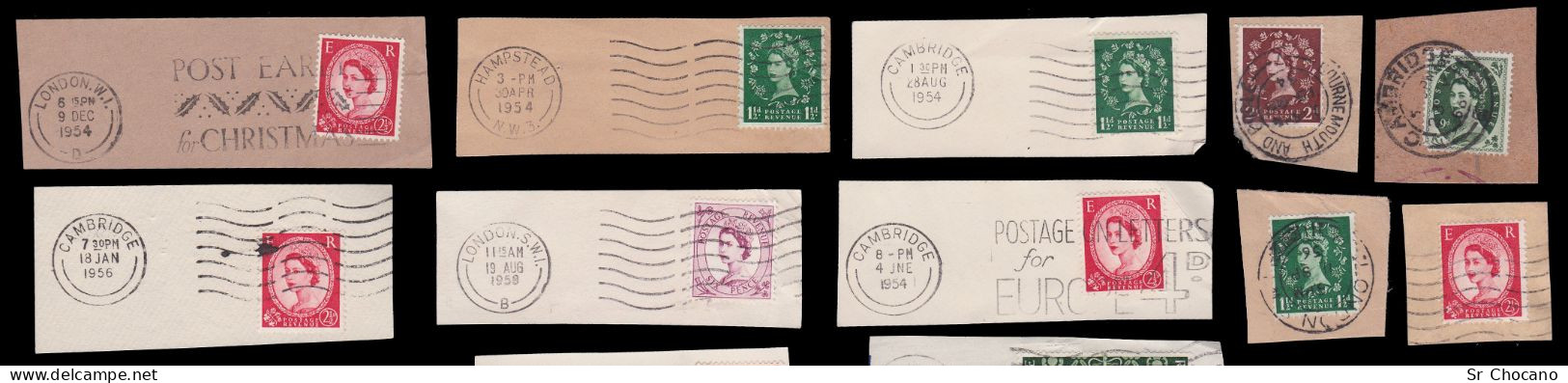 G.B.STAMPS.1953-1958.Queen Elizabeth II.SET 48 POSTMARK. - Brieven En Documenten