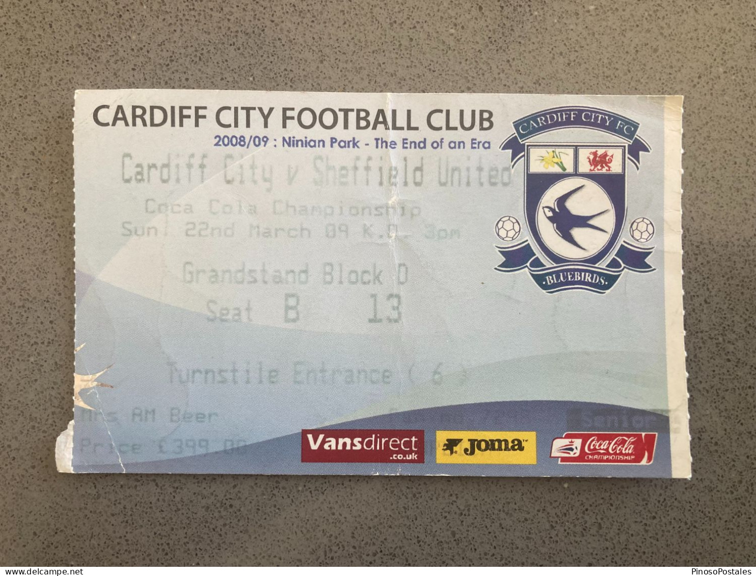 Cardiff City V Sheffield United 2008-09 Match Ticket - Eintrittskarten