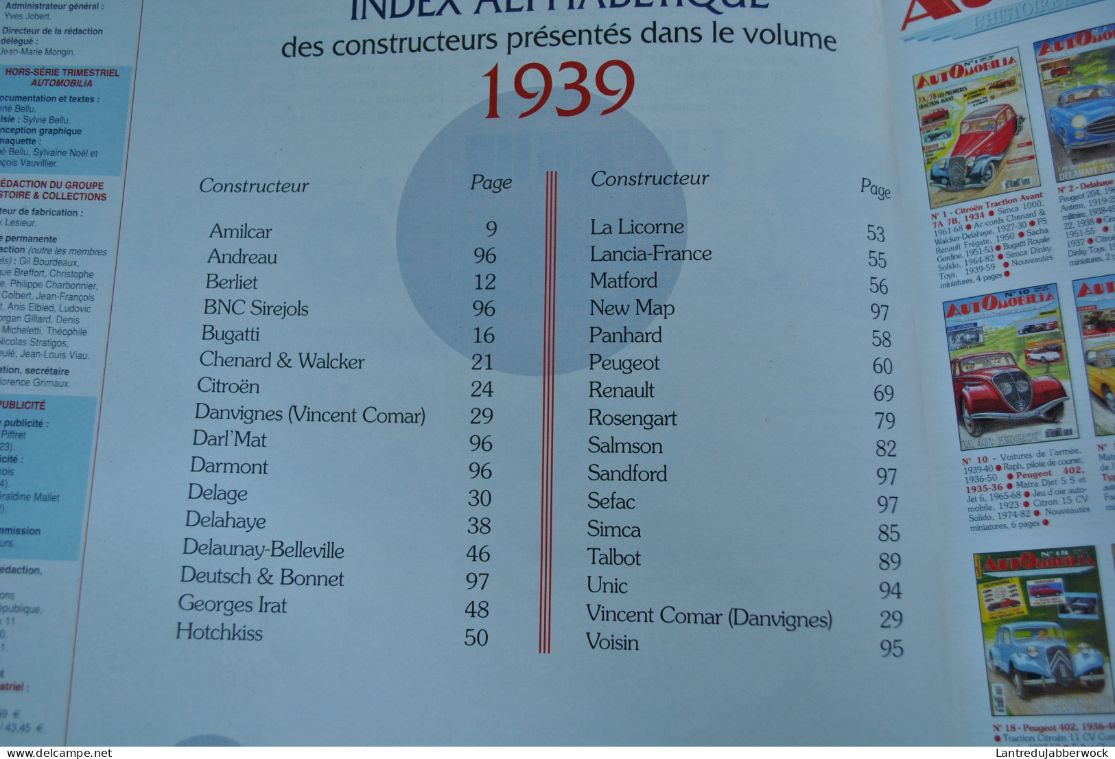 BELLU René Automobilia Hors-série N°11 Toutes Les Voitures Françaises 1939 - Salon 1938 Talbot Amilcar Andreau Citroën - Auto