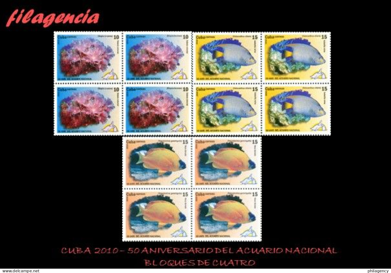 CUBA. BLOQUES DE CUATRO. 2010-08 50 ANIVERSARIO DEL ACUARIO NACIONAL. FAUNA MARINA. PECES - Unused Stamps