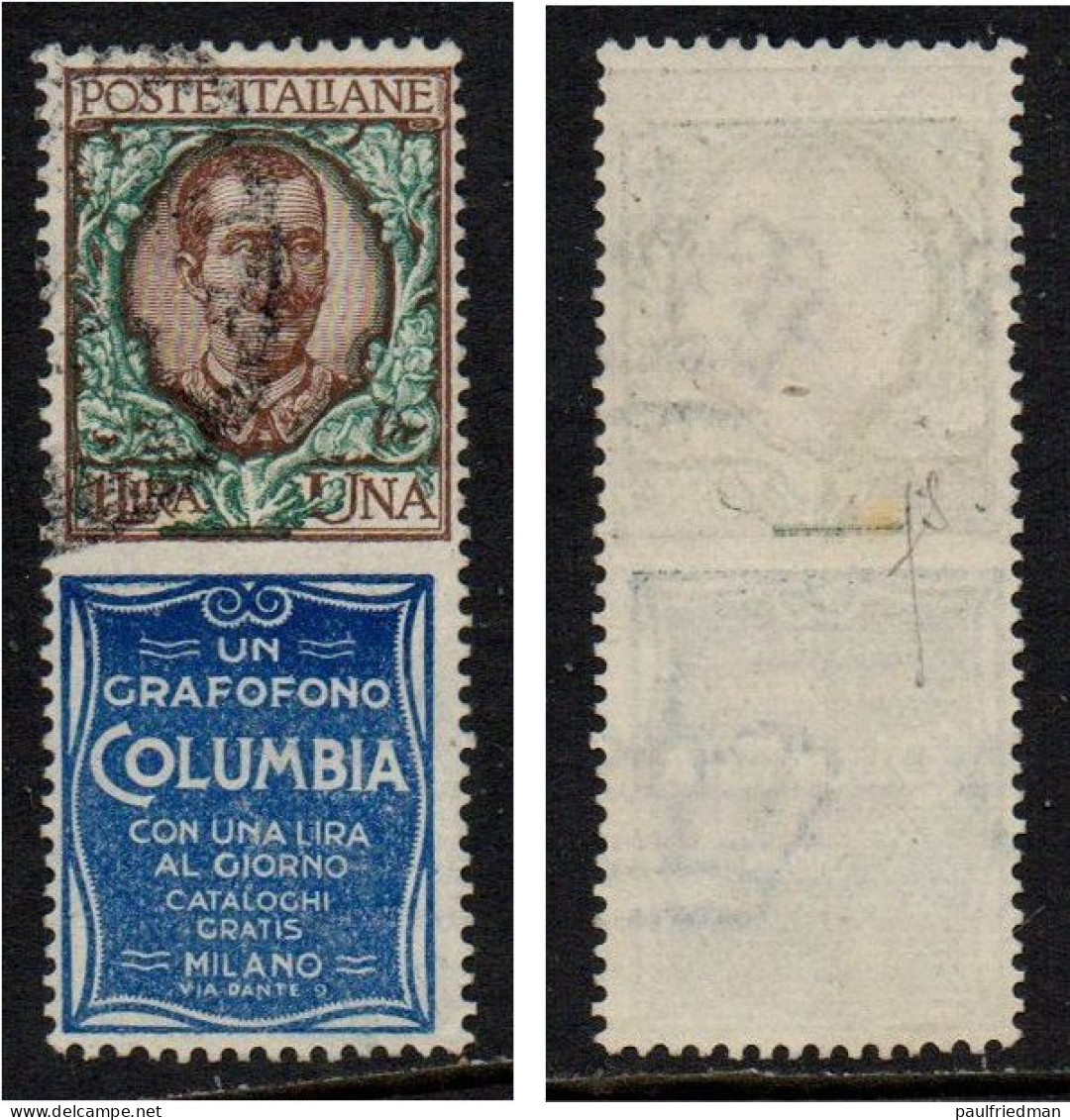 Regno 1924 - Pubblicitari - Columbia 1 Lira - Usato - Ottima Centratura - Publicité