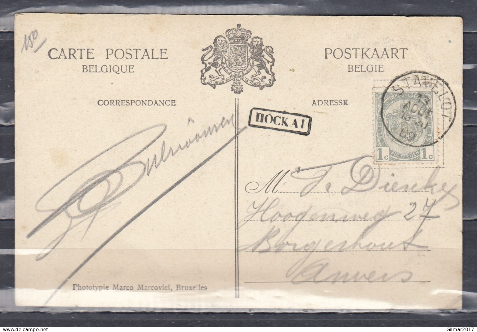 Postkaart Van Stavelot Naar Anvers Met Langstempel Hockai - Linear Postmarks