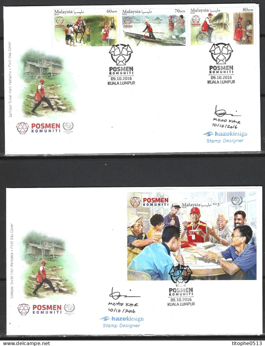 MALAISIE. N°1858-60 + BF 204 De 2016 Sur 2 Enveloppes 1er Jour. Facteur/Journée Mondiale De La Poste/Vélo. - Post