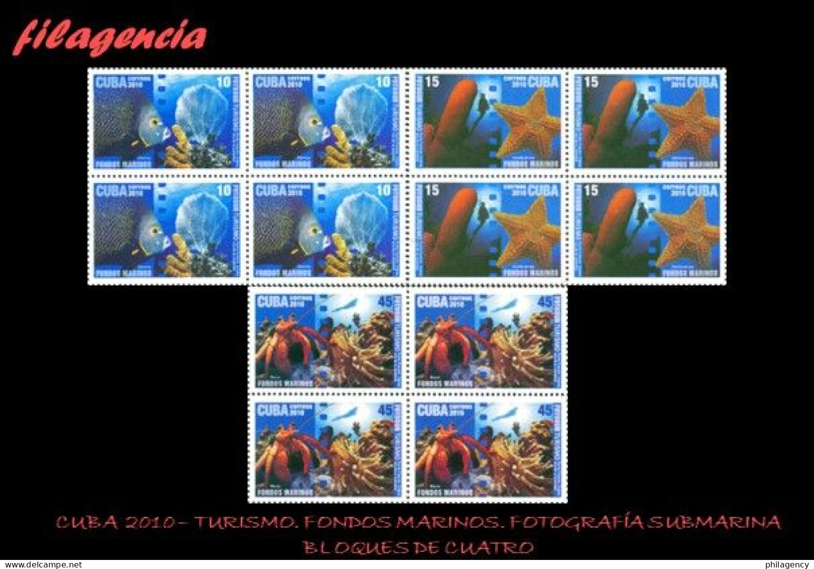 CUBA. BLOQUES DE CUATRO. 2010-11 TURISMO. FONDOS MARINOS. FOTOGRAFÍA SUBMARINA. PRIMERA SERIE - Unused Stamps