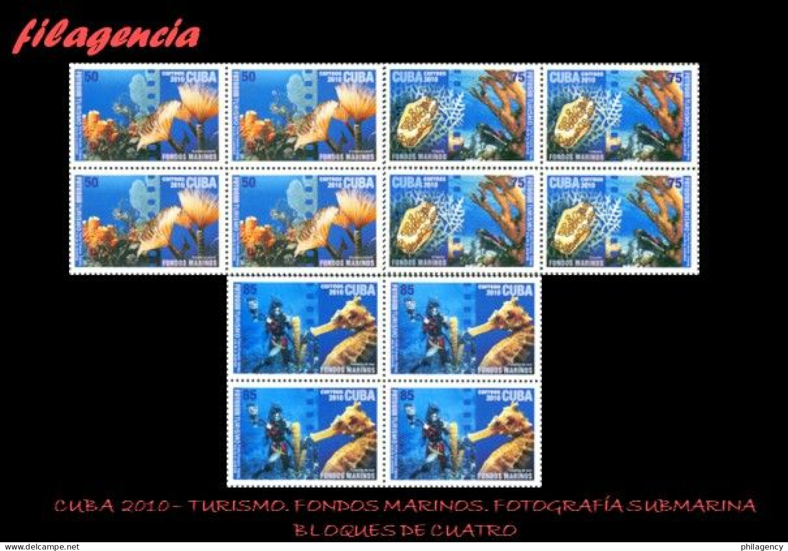 CUBA. BLOQUES DE CUATRO. 2010-11 TURISMO. FONDOS MARINOS. FOTOGRAFÍA SUBMARINA. PRIMERA SERIE - Unused Stamps