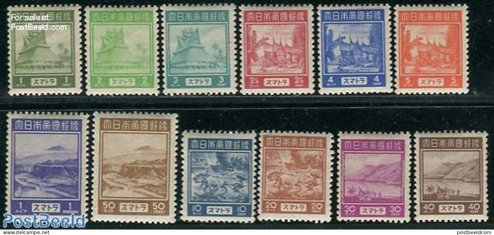 Netherlands Indies 1943 Japanese Occupation Sumatra 12v, Unused (hinged), Nature - Various - Cattle - Agriculture - Agricultura