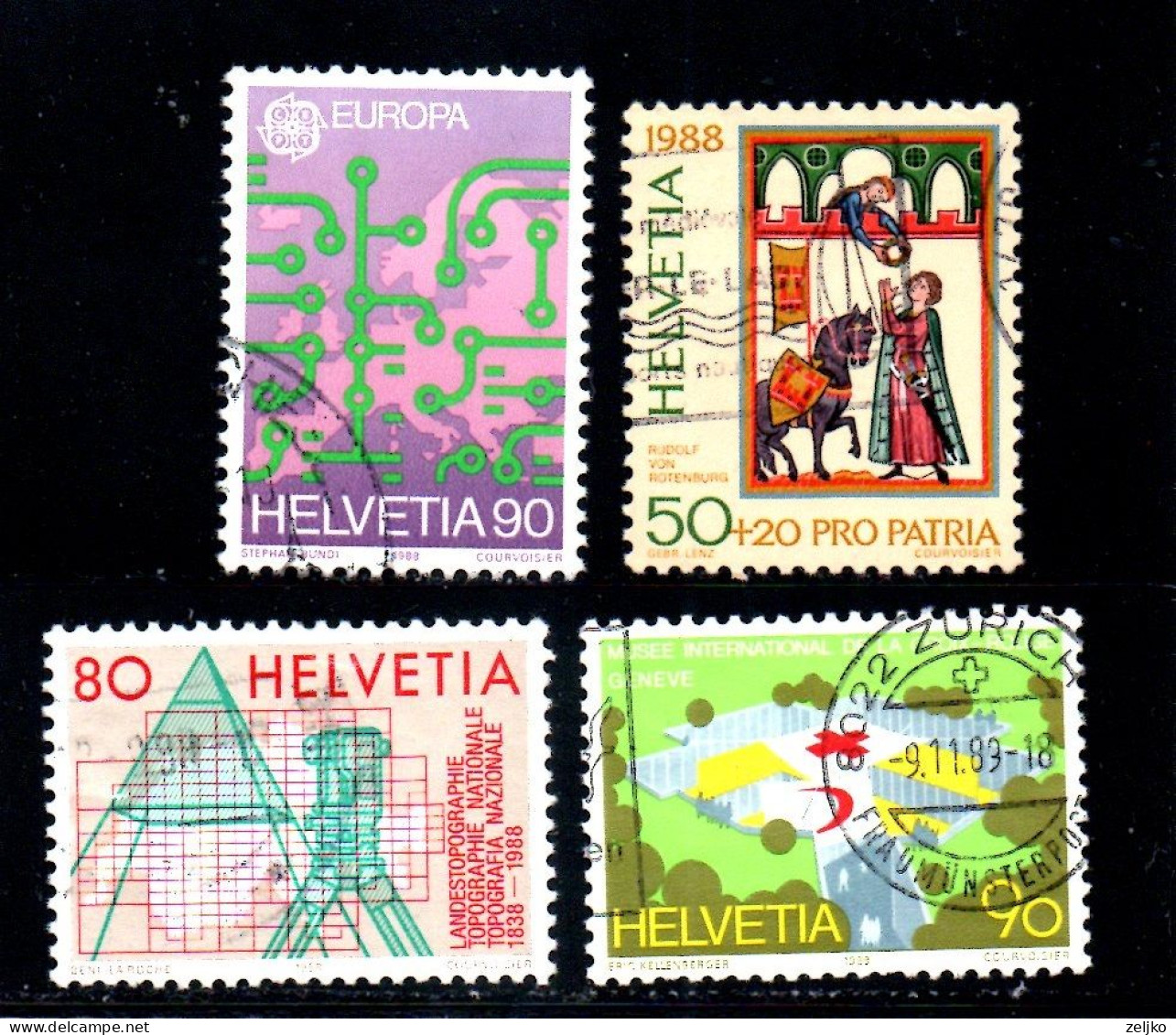 Switzerland, Used, 1988, Michel 1371, 1373, 1378, 1379, Lot - Usati