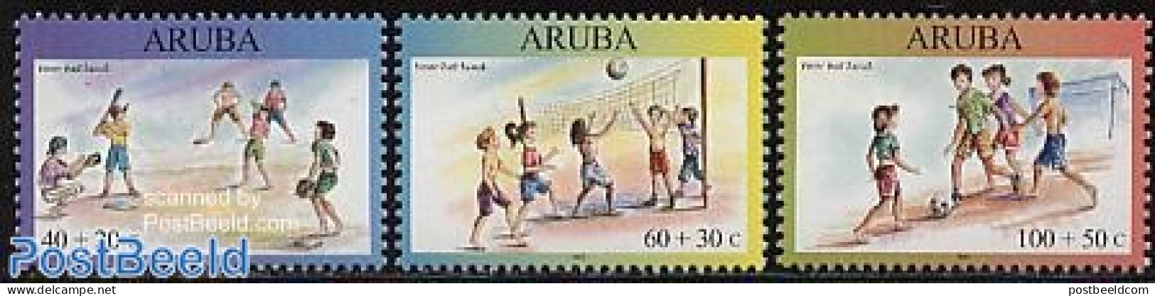 Aruba 2003 Child Welfare 3v, Mint NH, Sport - Various - Baseball - Football - Volleyball - Toys & Children's Games - Honkbal