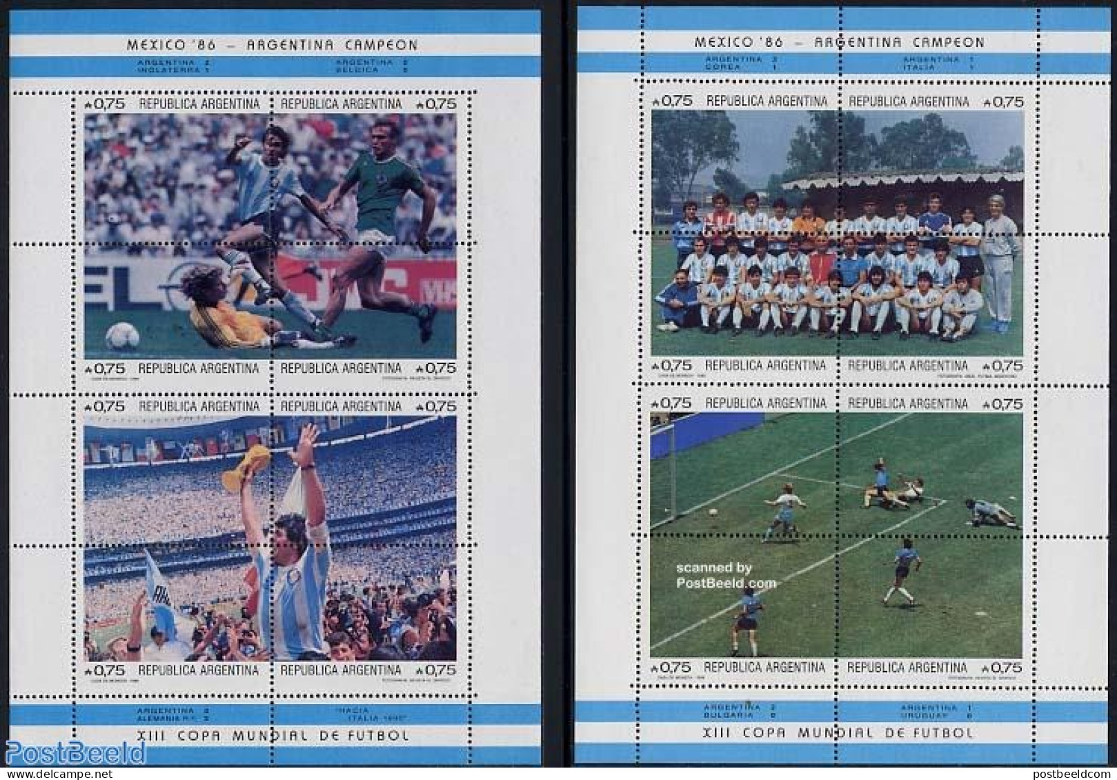 Argentina 1986 World Cup Football Winners 2x8v M/s, Mint NH, Sport - Football - Unused Stamps