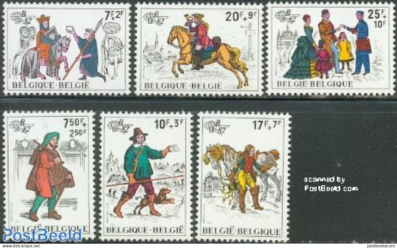 Belgium 1982 Belgica 82 6v, Mint NH, Nature - Dogs - Horses - Post - Art - Fashion - Unused Stamps