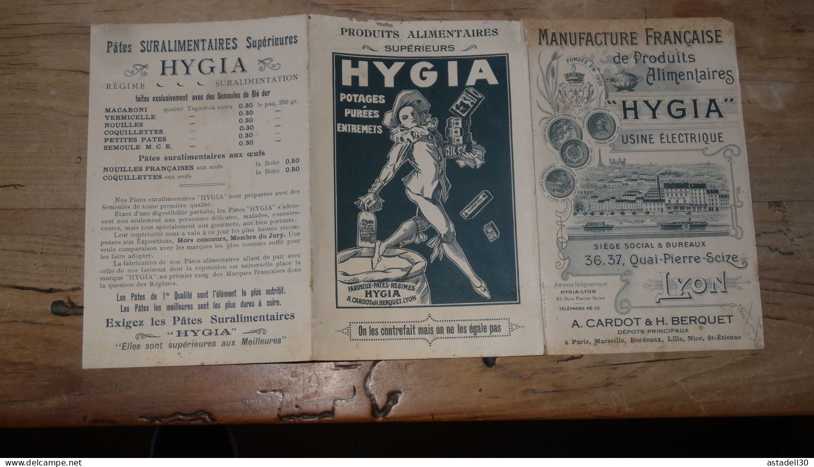 LYON , Dépliant Publicitaire Produits Alimentaires HYGIA, A Cardot & Berquet ....... Caisse-27 - Alimentos